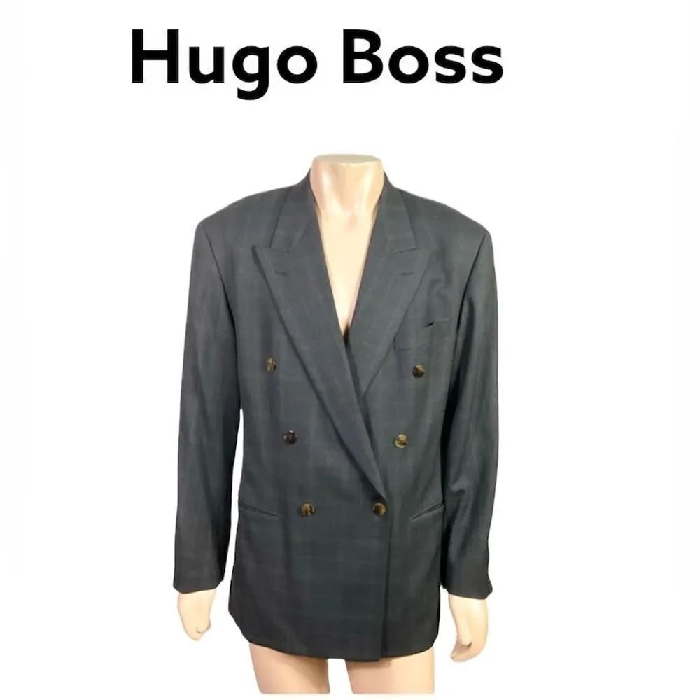 Hugo Boss Vintage 80’s Belmondo Chanson Plaid Wool Double Breasted Blazer 40L